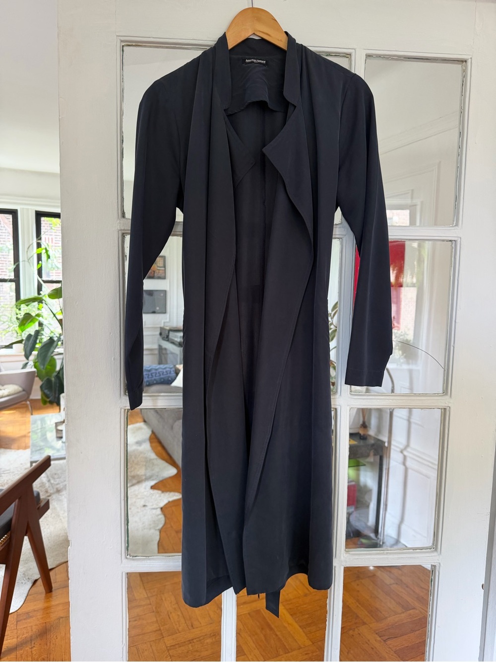 American Apparel Navy Draped Long Trench Coat